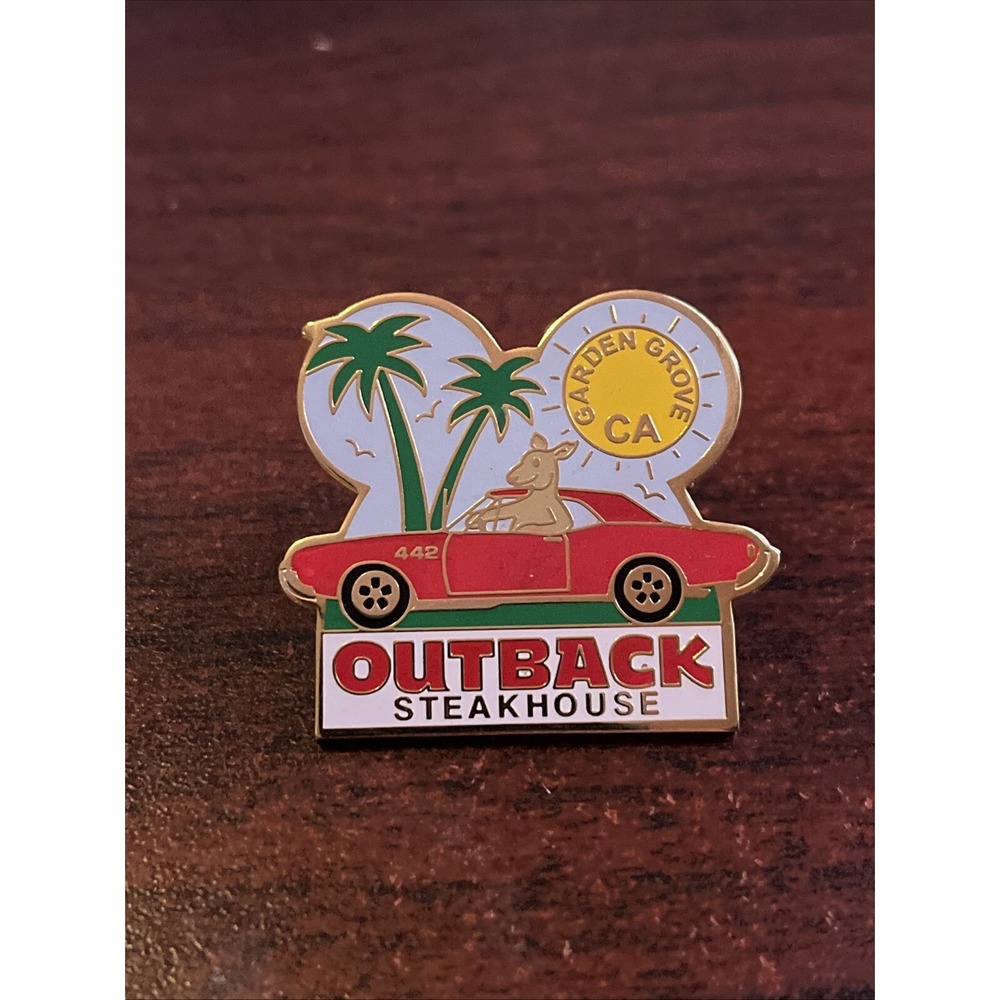 Outback Steakhouse Garden Grove California Kangaroo Car Palm Trees Lapel Hat Pin